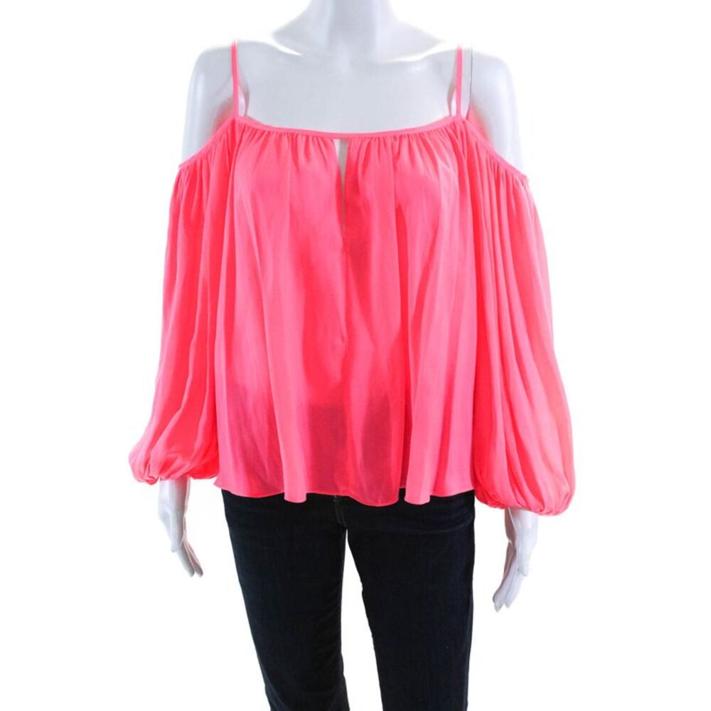 Love Sam Women's Puff Sleeve Pleated Spaghetti Strap Blouse Pink Size XS